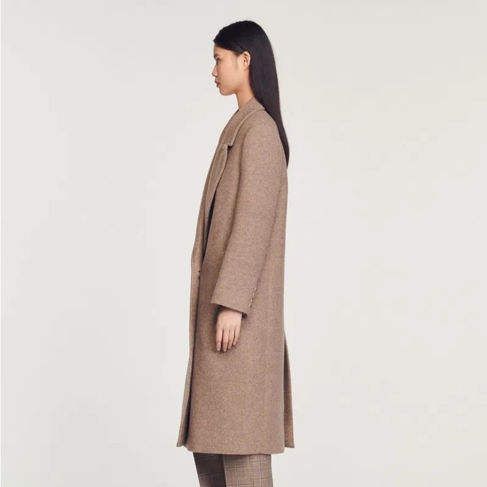 Sandro Double-Faced Straight & Oversized-fit Wool Coat in Ice Brown size 36